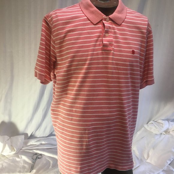 Izod Polo Shirt Mens XL Golf PInk White Stripe Short Sleeve Logo 100% Cotton - Picture 2 of 16